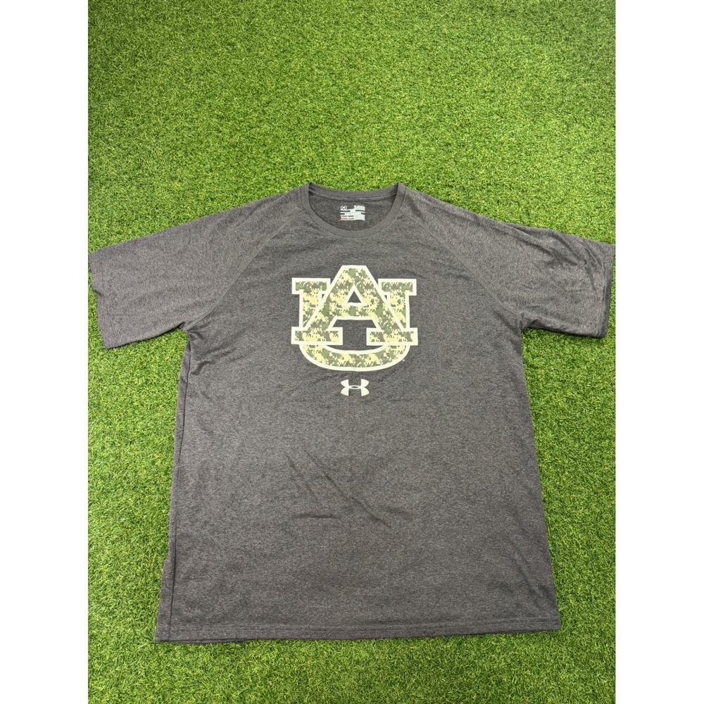 Under Armour Auburn Tigers Mens XL Gray HeatGear Camo AU Logo T-Shirt Loose‎ Fit